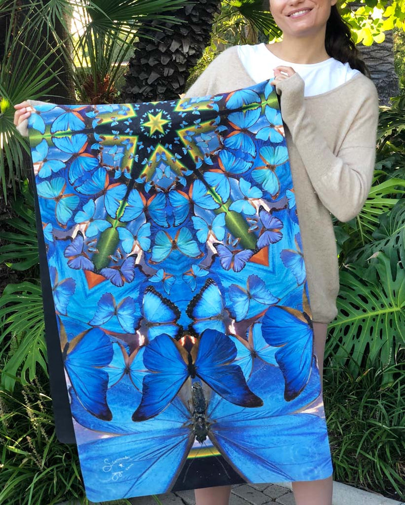 DESTINY // Blue Butterfly Mandala Travel + Hot Yoga Mat